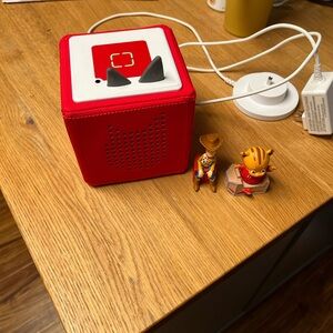 Red Toniebox Audio Player and 2 Tonies